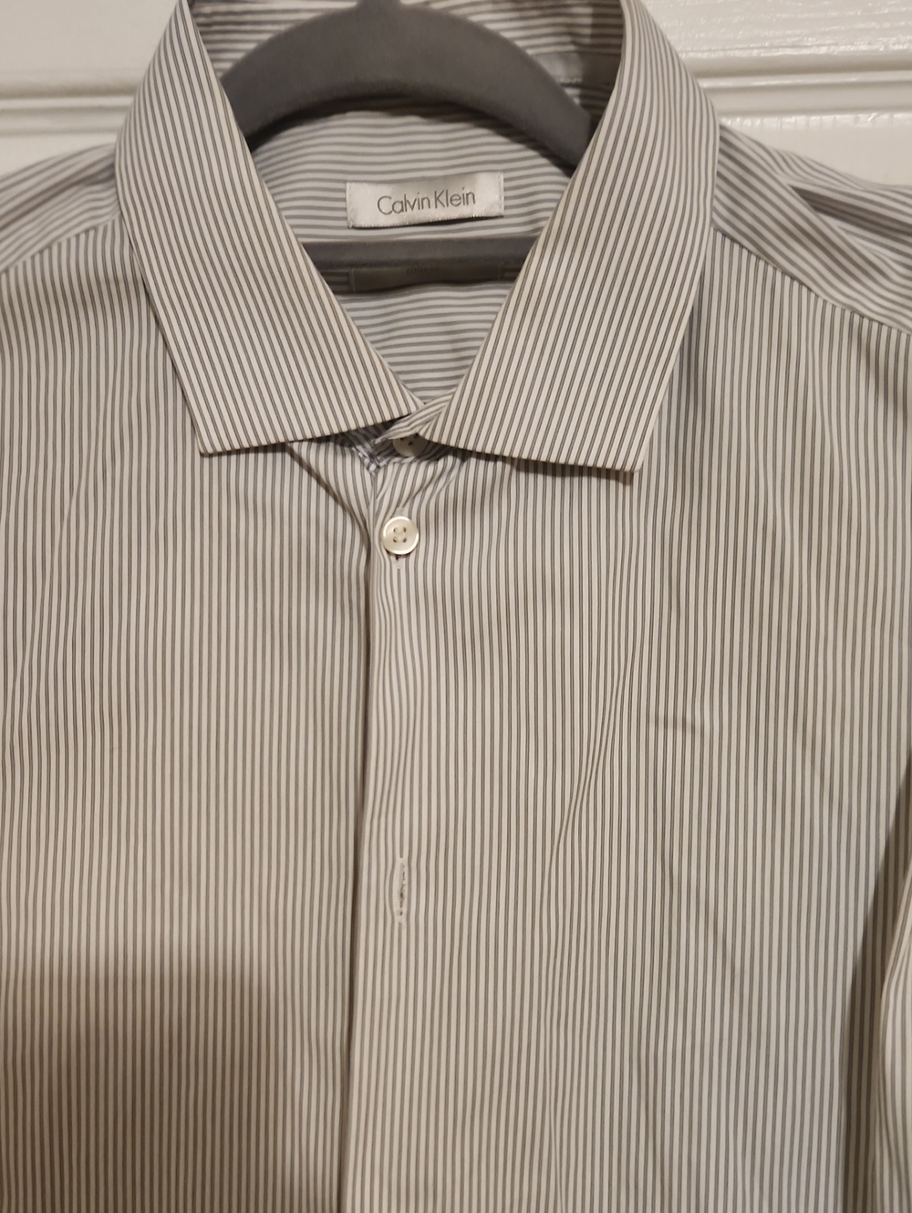 Calvin Klein White Dress Shirt with Gray Pinstripes